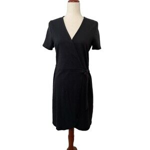 J Crew Womens Wrap Dress Size S Black Short Sleeve Minimalist Neutral Solid